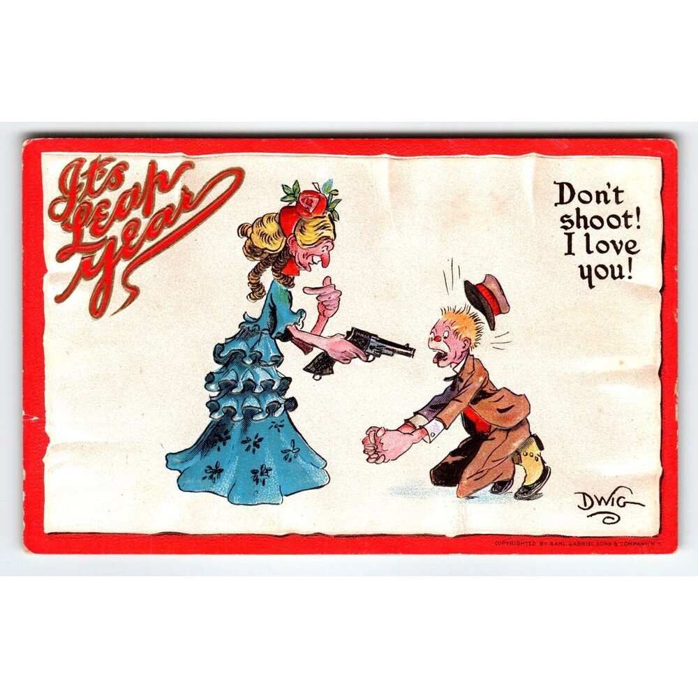 It's Leap New Year Postcard Dwig Women Holds Gun Don't Shoot 1910s Gabriel 401